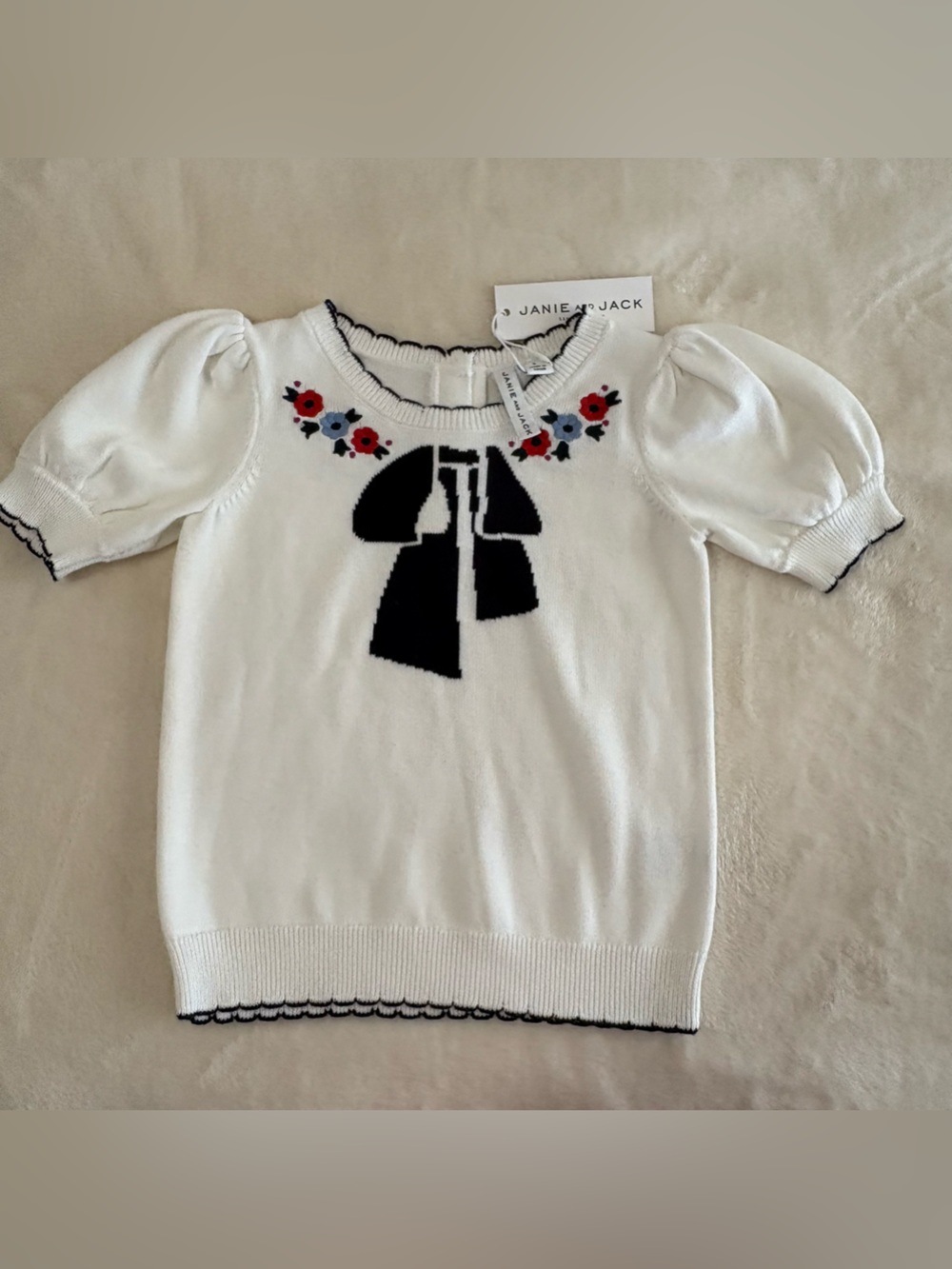 NWT Janie and Jack Girls Short Sleeve Bow Floral Print Sweater Size 3